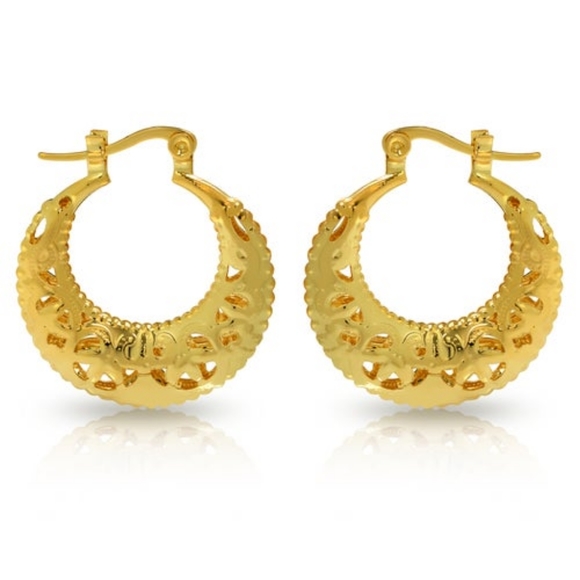 💫14k 💫Yellow Gold Overlay Moon Clasp Earrings - Picture 2 of 11